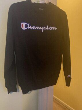 Champion Sweatshirt Men Medium Black Pullover Embroidered Logo